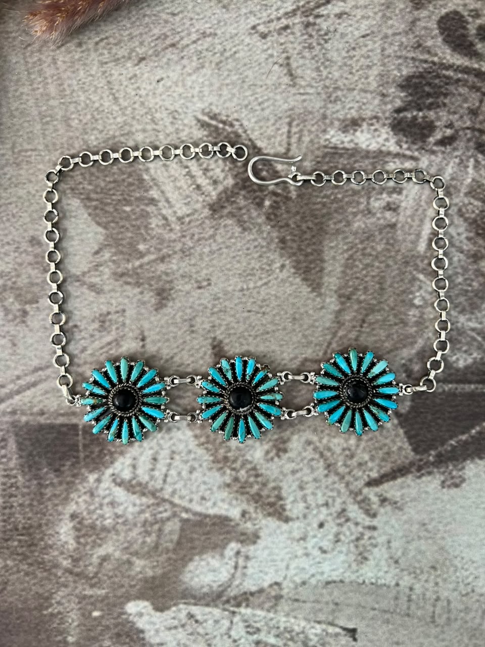 Handmade Sterling Silver Kingman Turquoise with White Buffalo Choker Necklace Signed Nizhoni