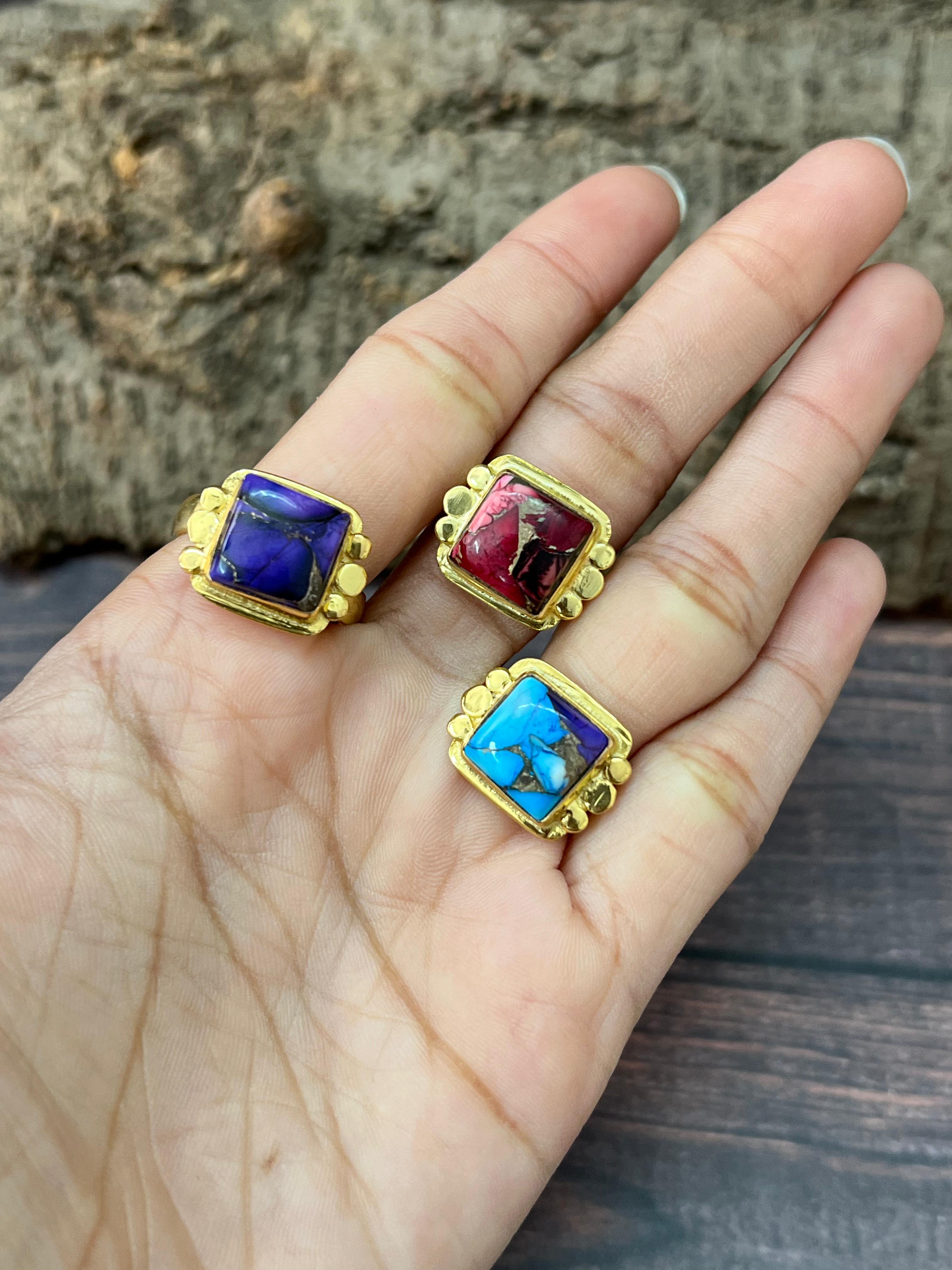 “The Golden Collection” Natural Multi Stone Adjustable Ring (9)