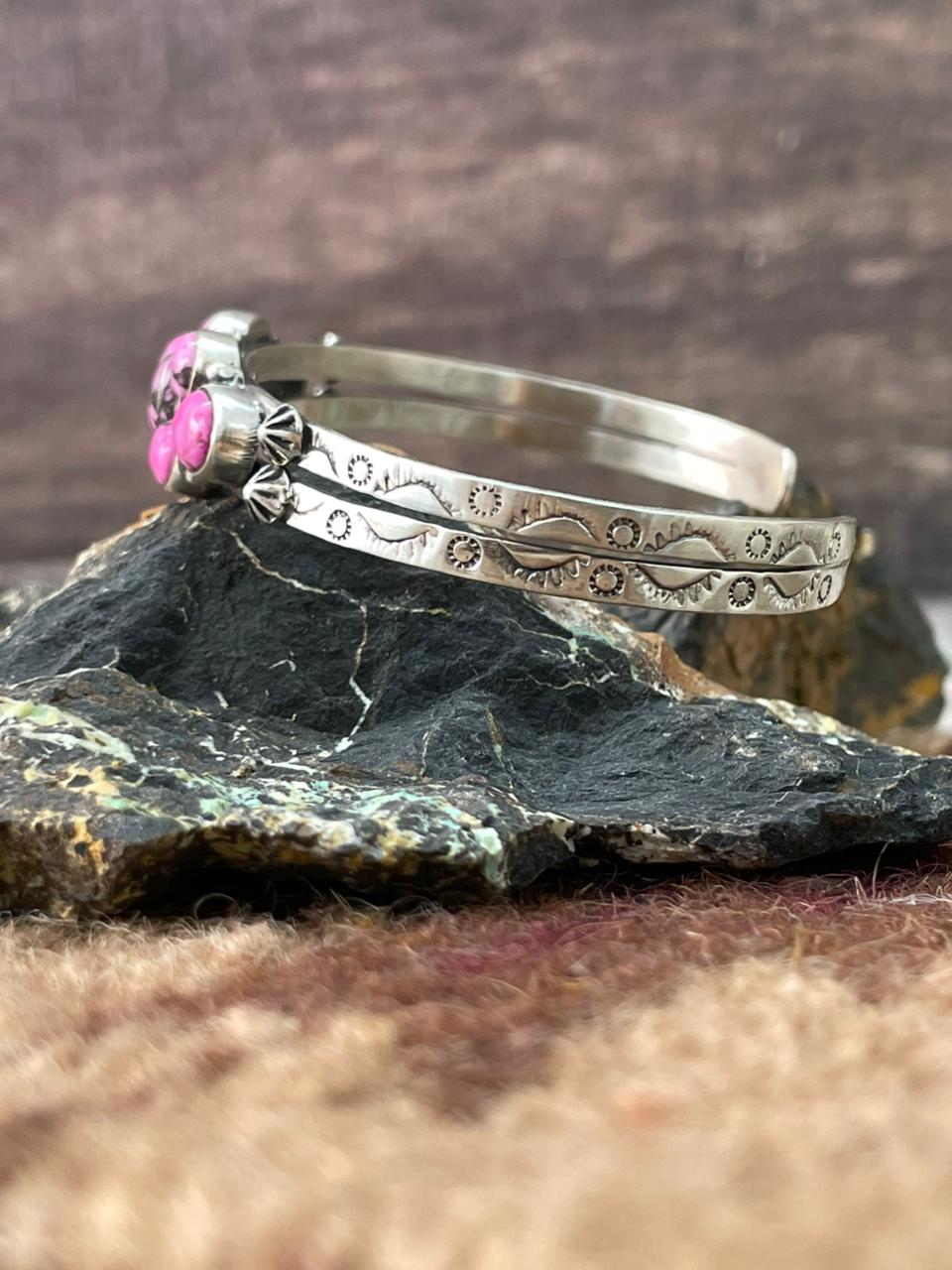 Handmade Sterling Silver Cherry Blossom Cuff Bracelet "Signed Nizhoni"