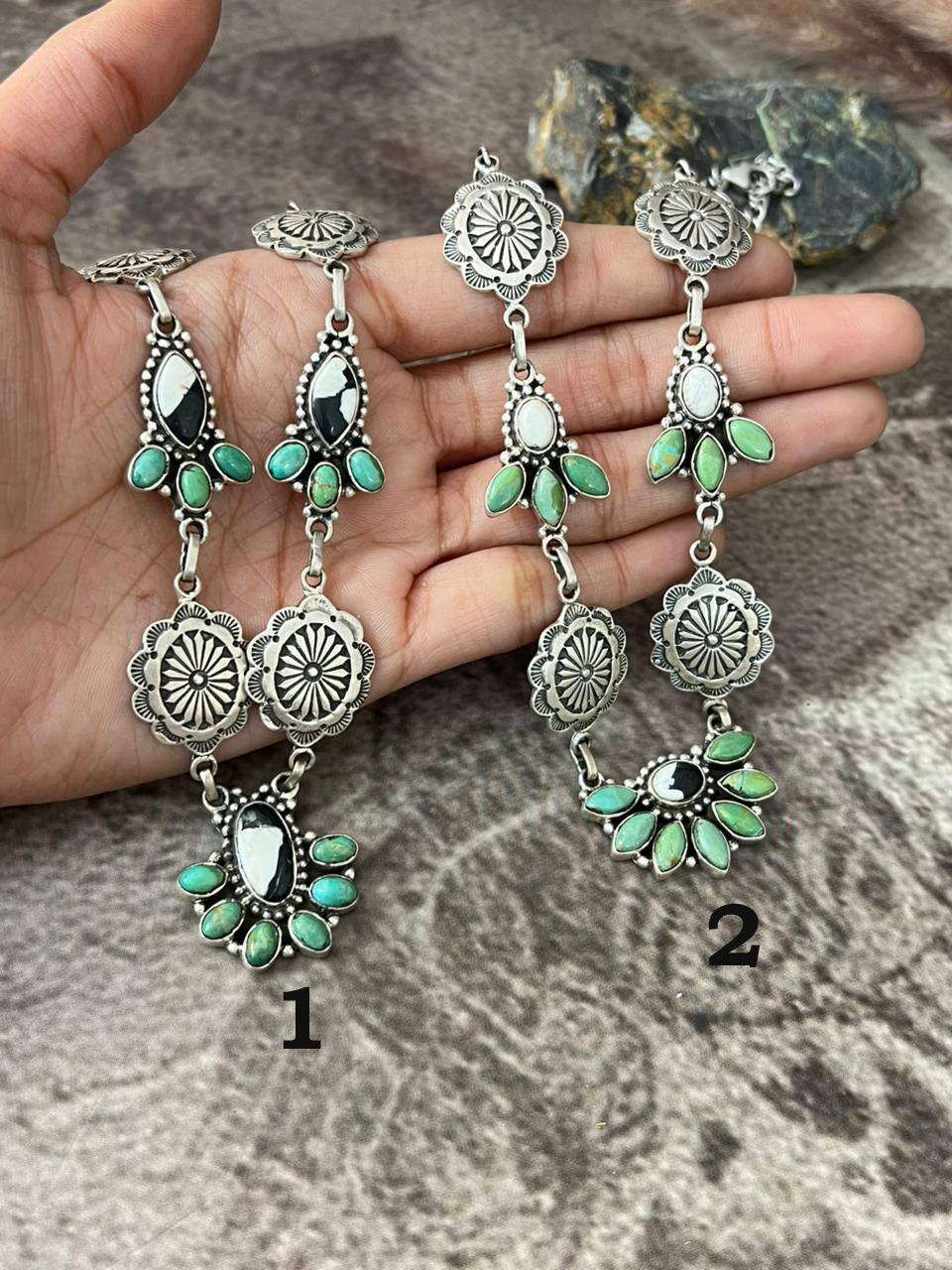 Handmade Sterling Silver Kingman Turquoise with White Buffalo Necklace "Signed Nizhoni"