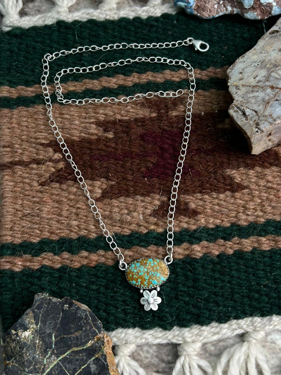 Handmade Sterling Silver Number 8 Turquoise Necklace "Signed Nizhoni"