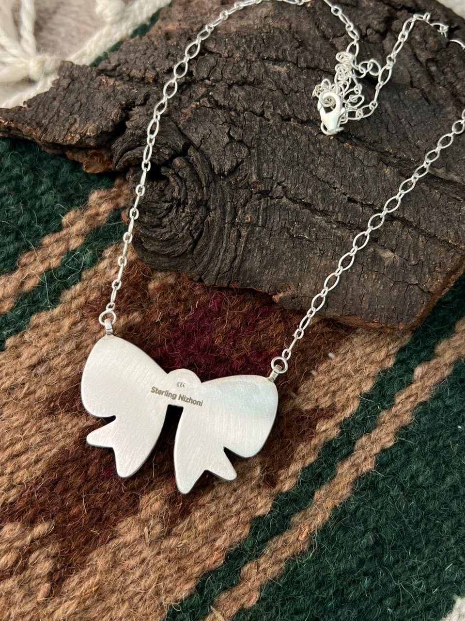 Handmade Sterling Silver White Buffalo Bow Necklace Signed Nizhoni