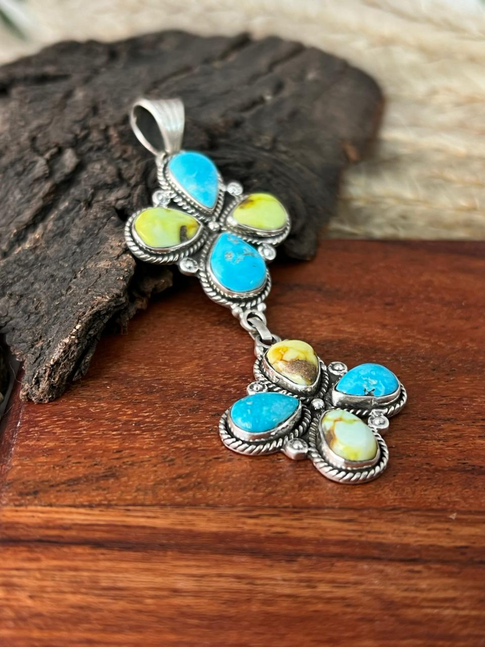 Handmade Sterling Silver Palomino with White Water Turquoise Collection: Pendant "Signed Nizhoni"