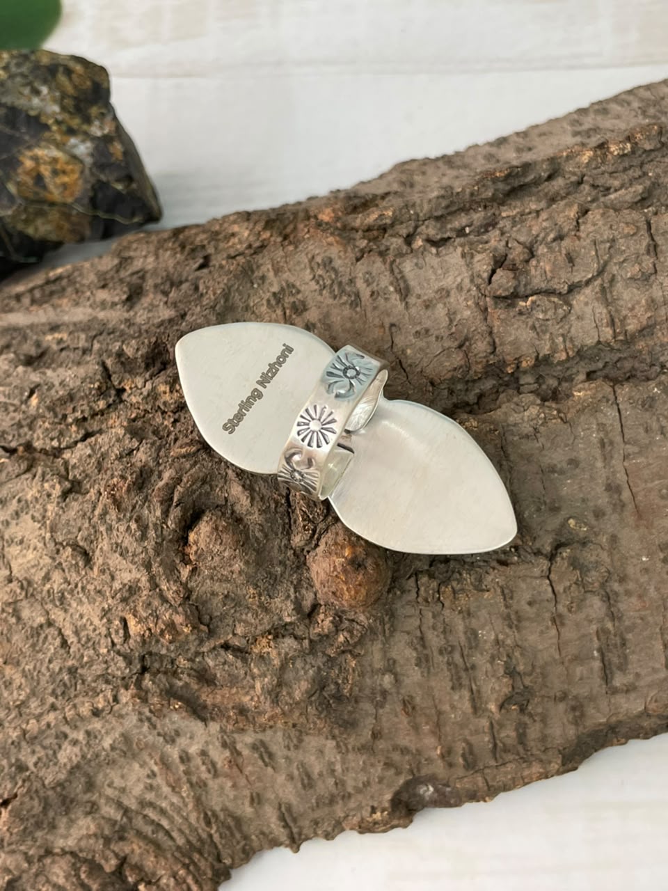 Handmade Sterling Silver Royston Turquoise Adjustable Ring Signed Nizhoni