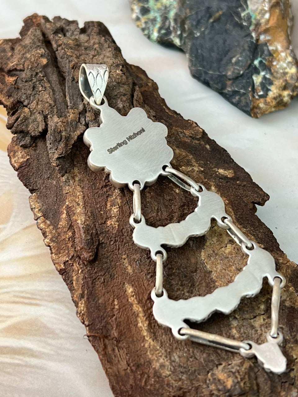 Handmade Sterling Silver Kingman Turquoise Pendant Signed Nizhoni