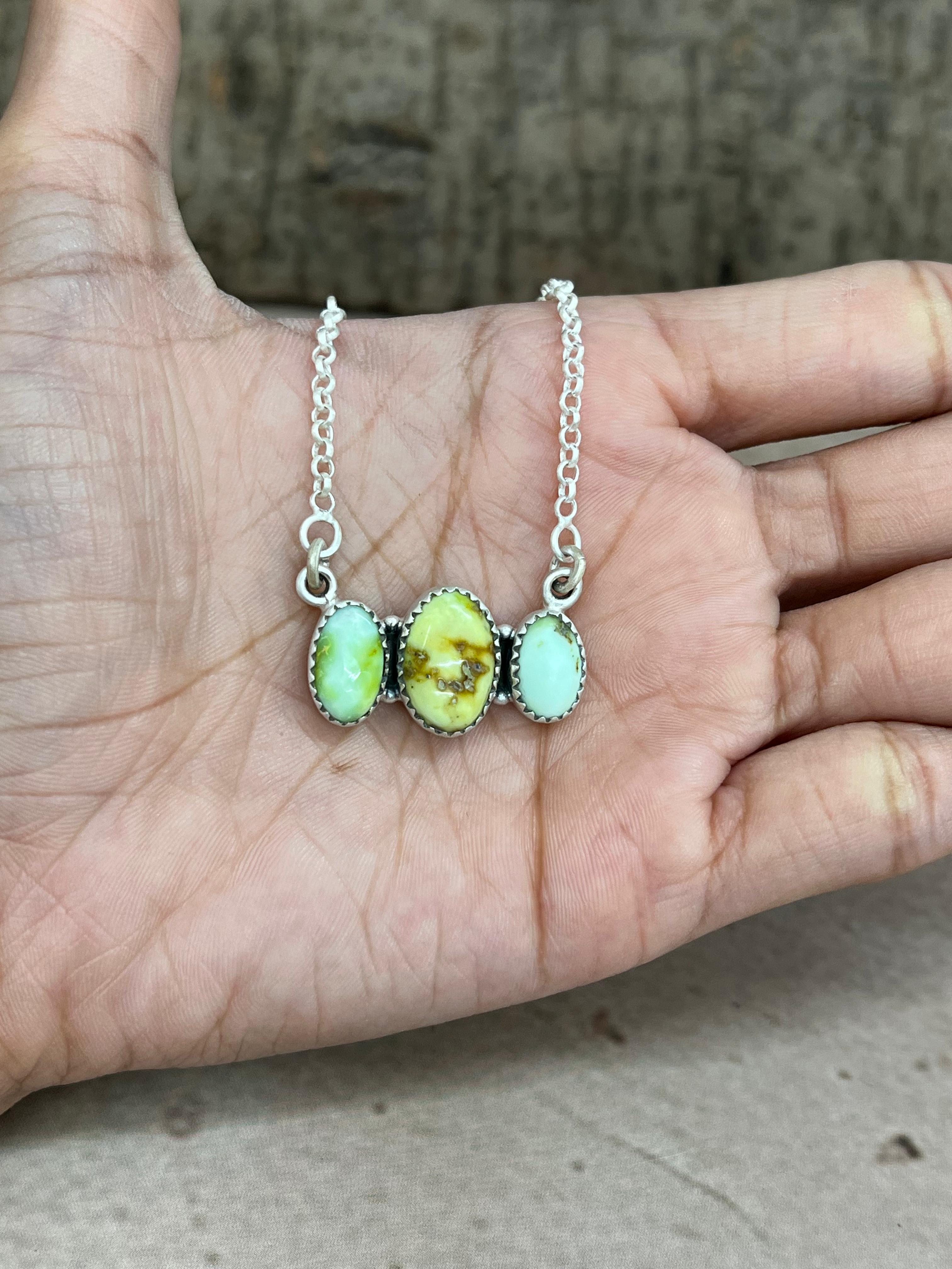 Handmade Sterling Silver Palomino Turquoise Necklace with Signed Nizhoni