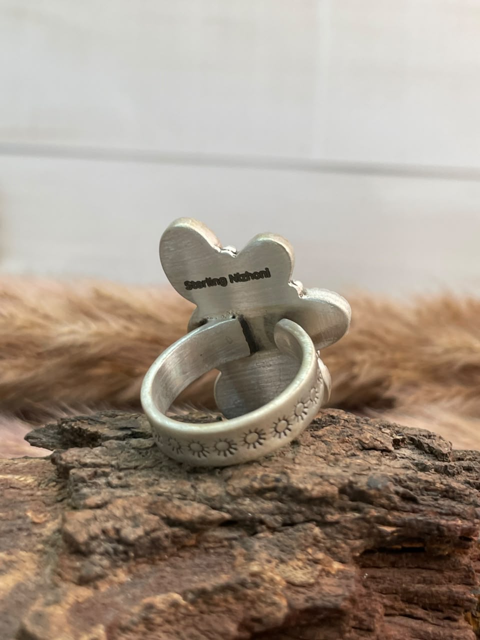 Handmade Sterling Silver Number 8 Turquoise Adjustable Ring Signed Nizhoni