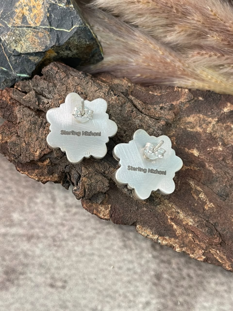 Handmade Sterling Silver Number 8 Turquoise Collection: Post Studs Earrings Signed Nizhoni