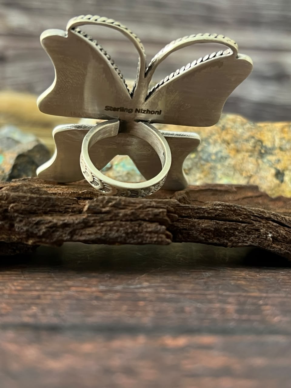 Handmade Sterling Silver Cotton Candy Butterfly Adjustable Ring Signed Nizhoni