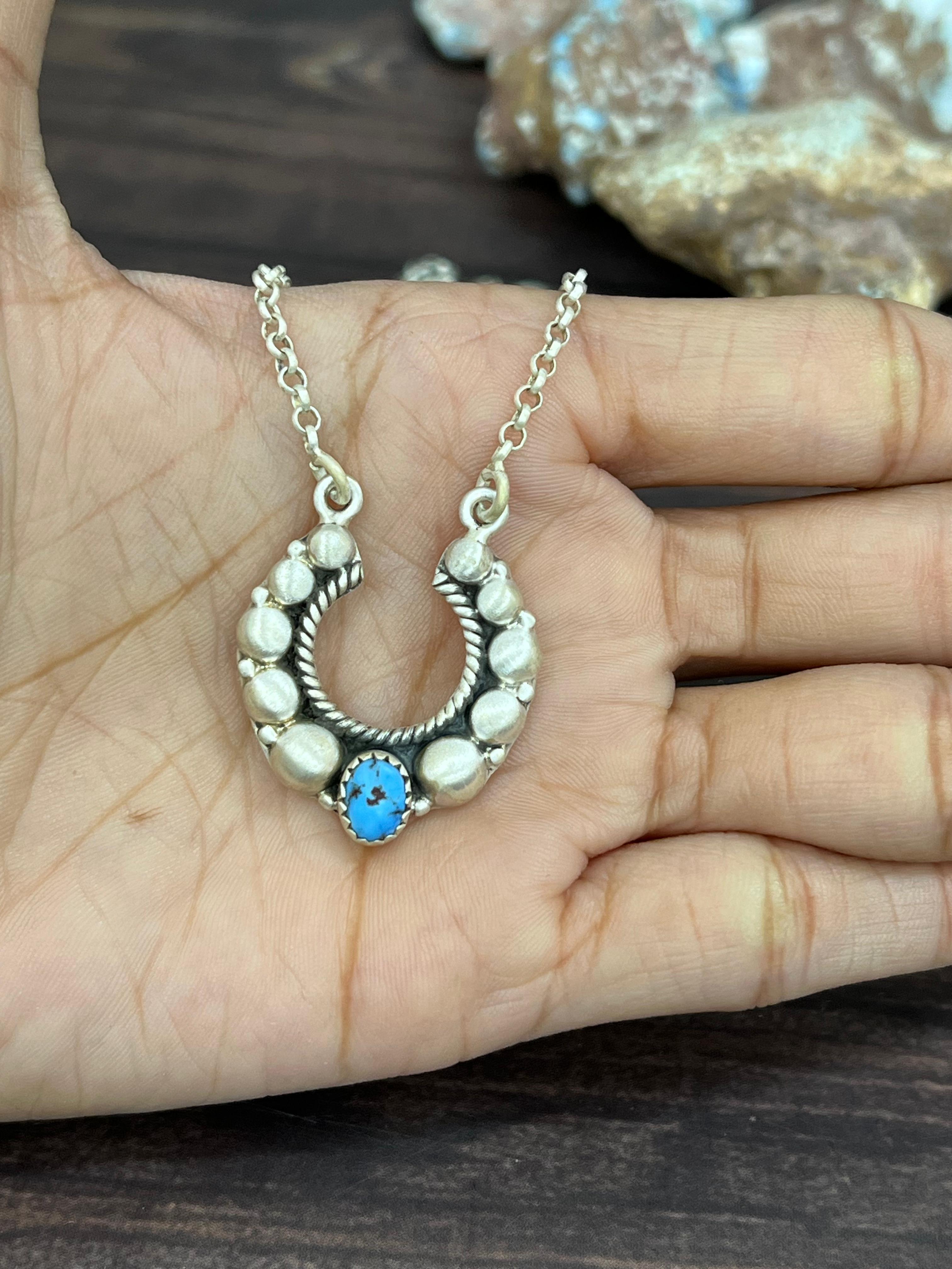 "Ball Collection" Handmade Sterling Silver Golden Hills Turquoise Necklace with Signed Nizhoni