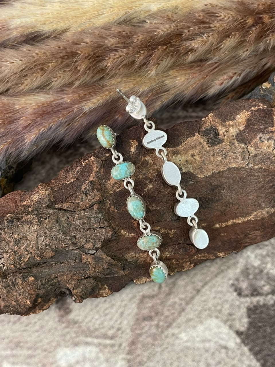 Handmade Sterling Silver Number 8 Turquoise Collection: Post Dangle Earrings Signed Nizhoni