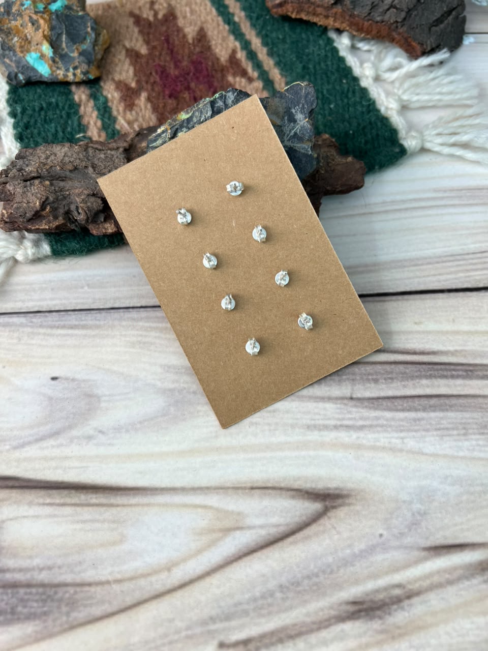 Handmade Sterling Silver Kingman Turquoise Post Studs Cards