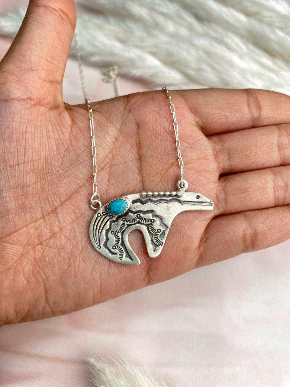 Handmade Sterling Silver Kingman Turquoise Necklace "Signed Nizhoni"