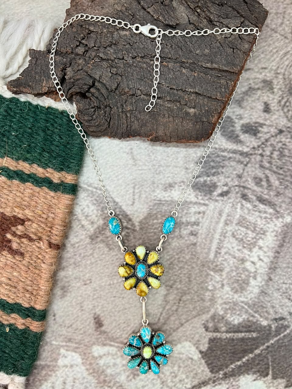 Handmade Sterling Silver Palomino with White Water Turquoise Necklace Signed Nizhoni