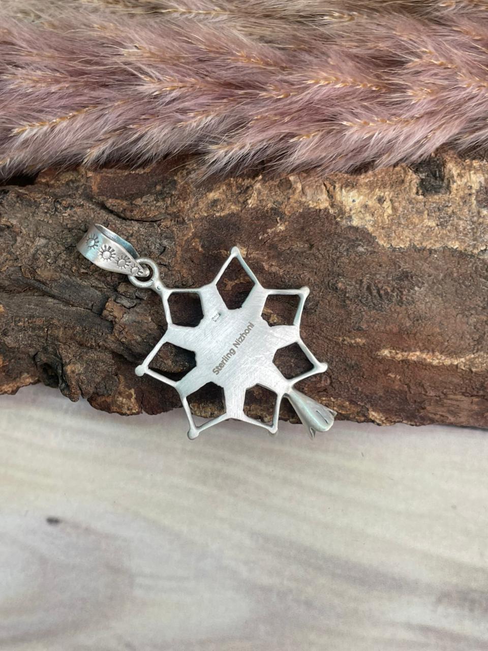 Handmade Sterling Silver Kingman Turquoise Squash Blossom Pendant Signed Nizhoni