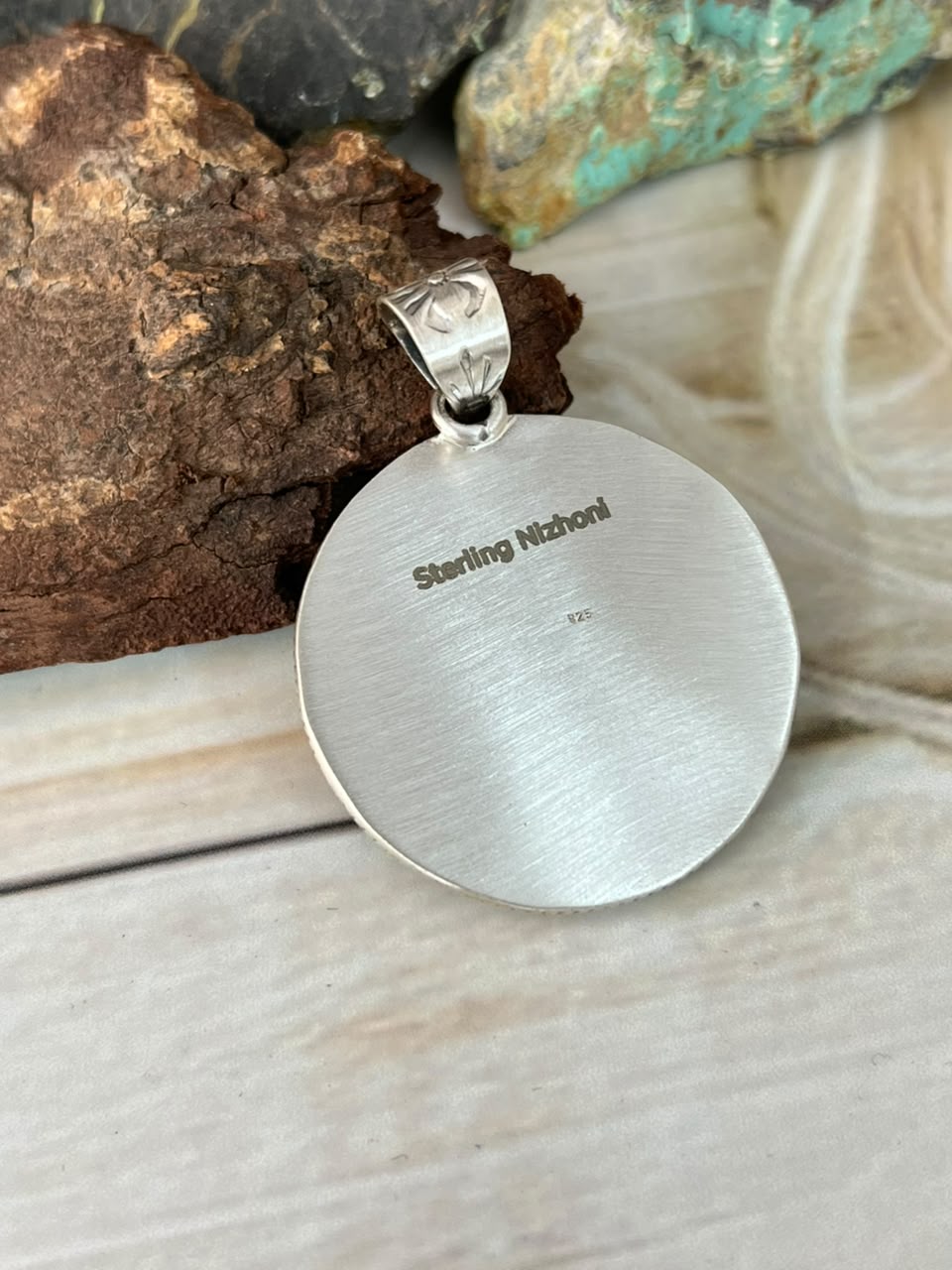 Handmade Sterling Silver Carico Lake Turquoise Pendant Signed Nizhoni