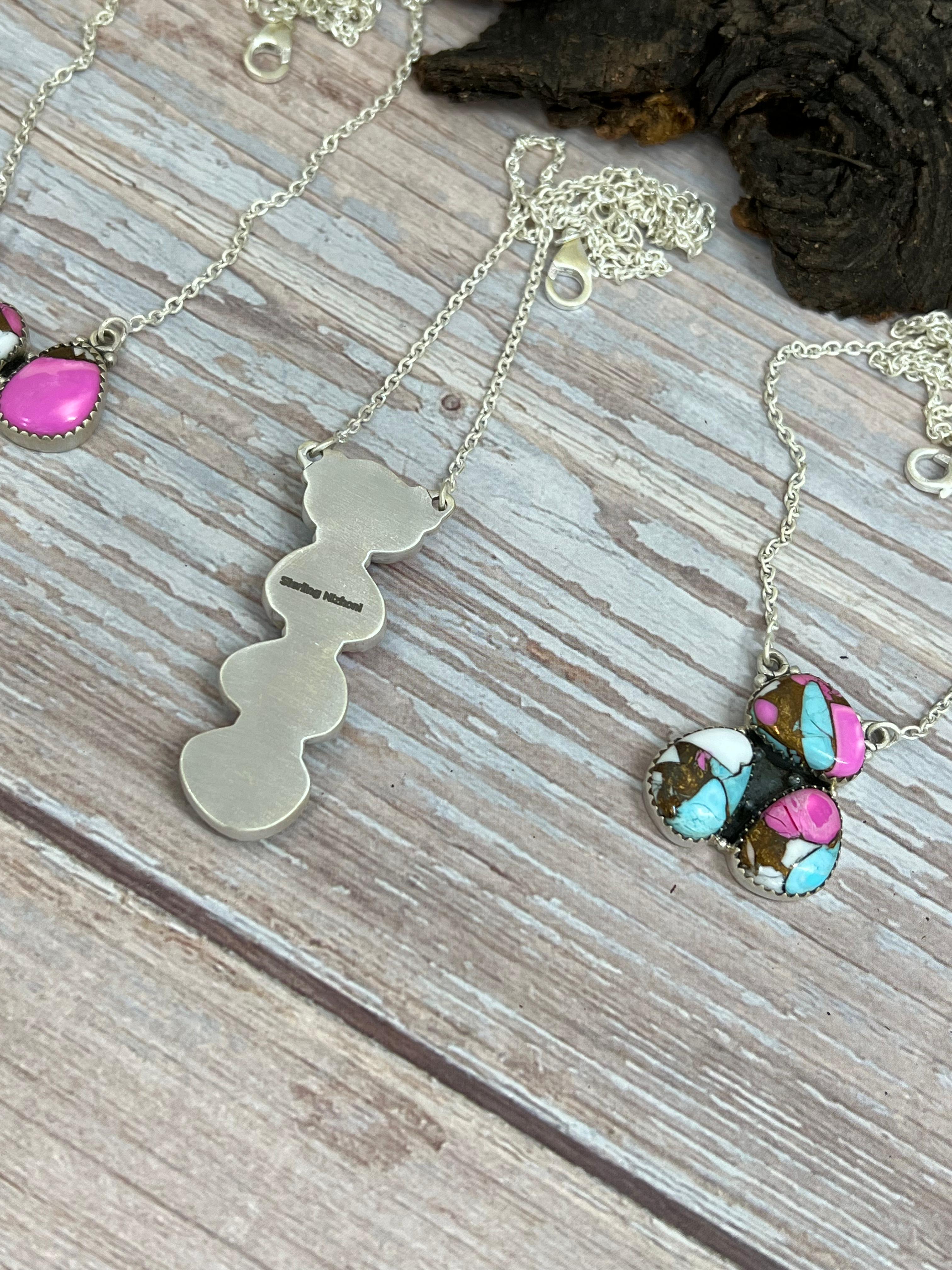 Handmade Sterling Silver Cotton Candy Turquoise Necklace with Signed Nizhoni