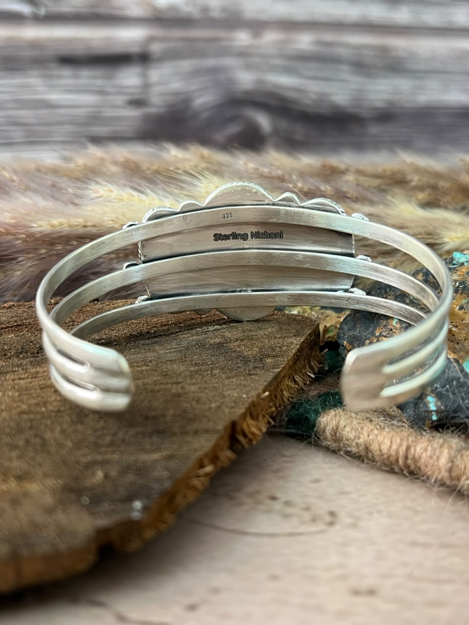 Handmade Sterling Silver Easter Blue Turquoise Cuff Bracelet Signed Nizhoni