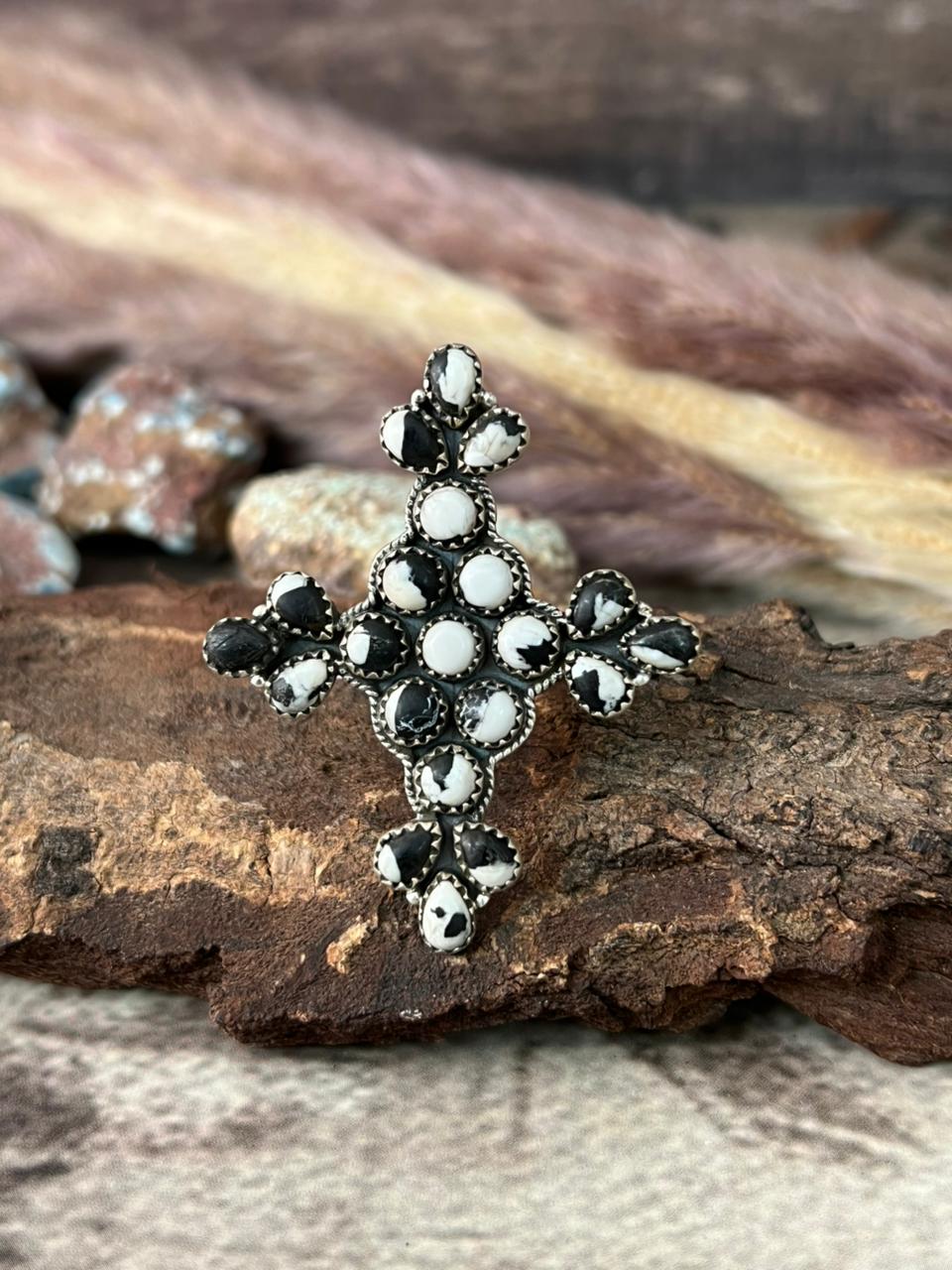 Handmade Sterling Silver White Buffalo Adjustable Ring "Signed Nizhoni"