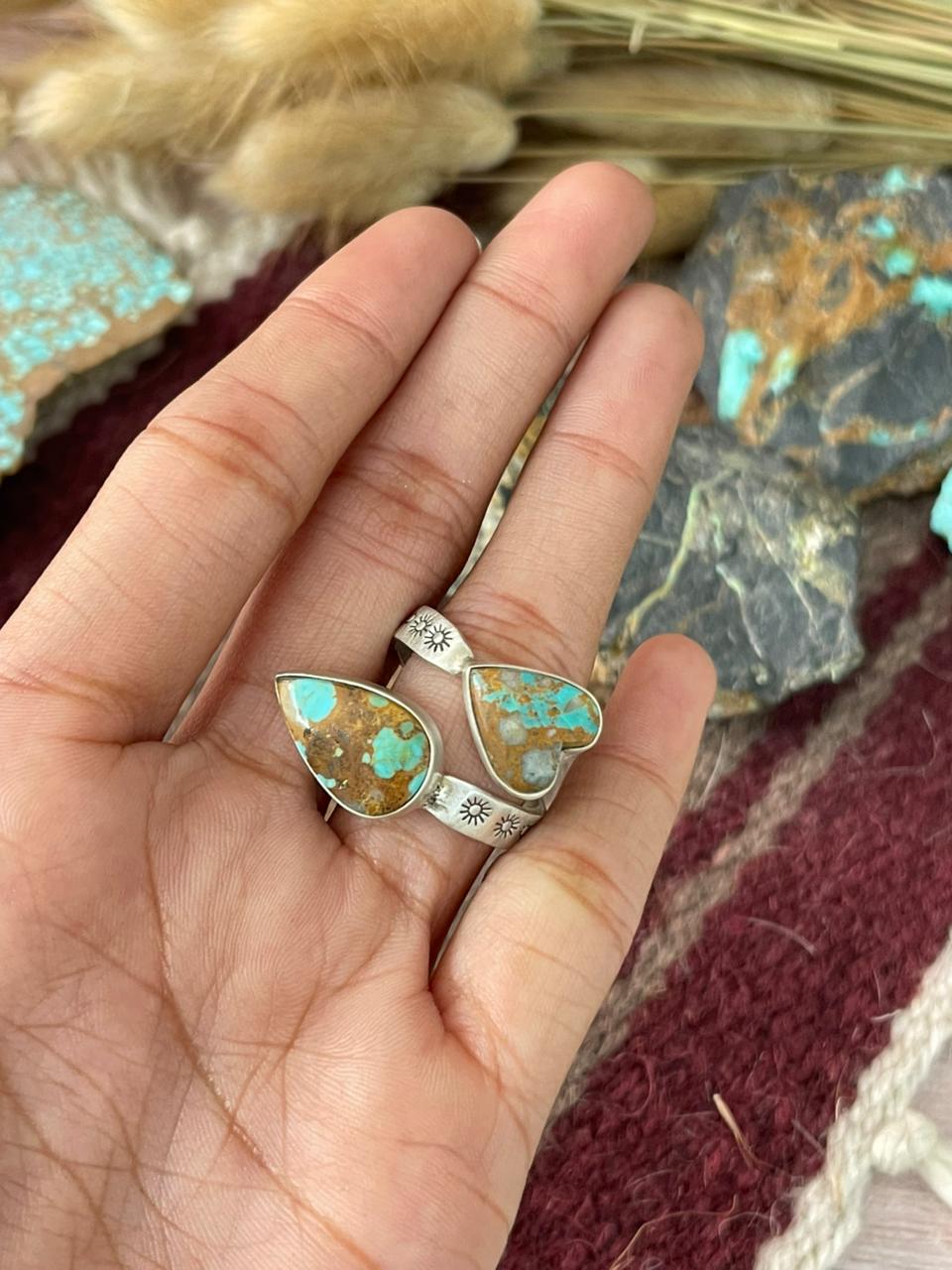 Handmade Sterling Silver Royston Ribbon Turquoise Adjusatble Ring "Signed Nizhoni"