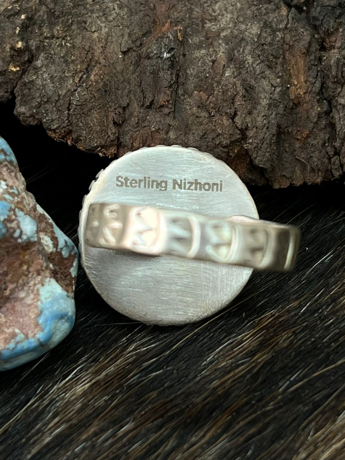 Handmade Sterling Silver Number 8 Turquoise Adjustable Ring "Signed Nizhoni"