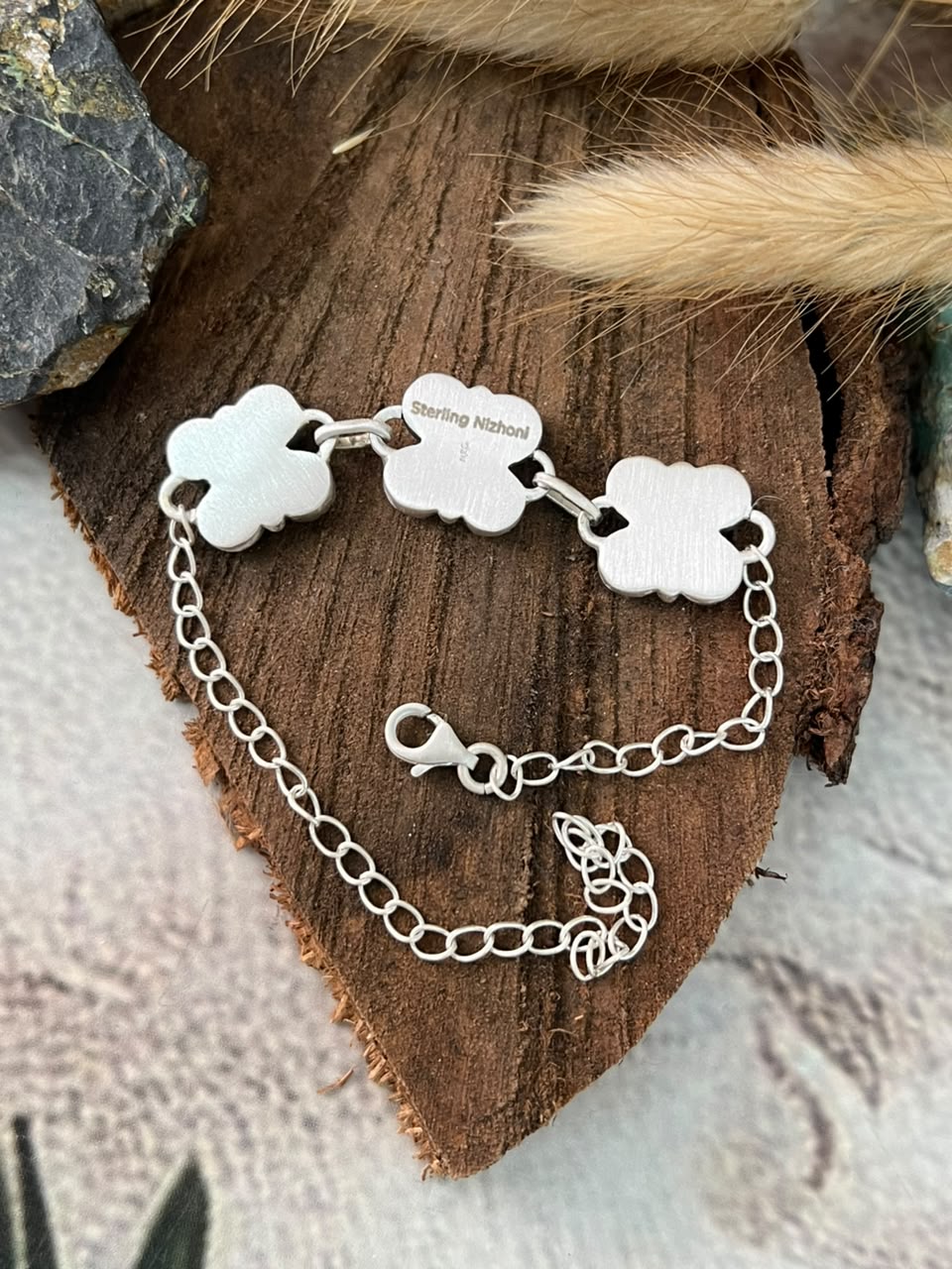 Handmade Sterling Silver Paloma Turquoise Chain Bracelet Signed Nizhoni