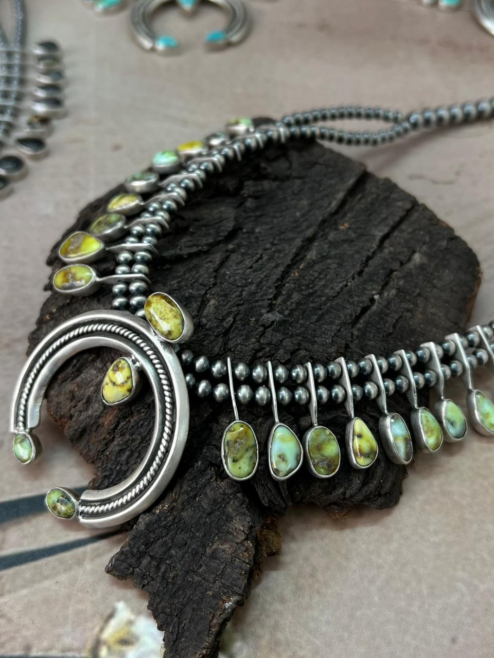 Handmade Sterling Silver Multi Stone Naja Beaded Necklace "Signed Nizhoni"