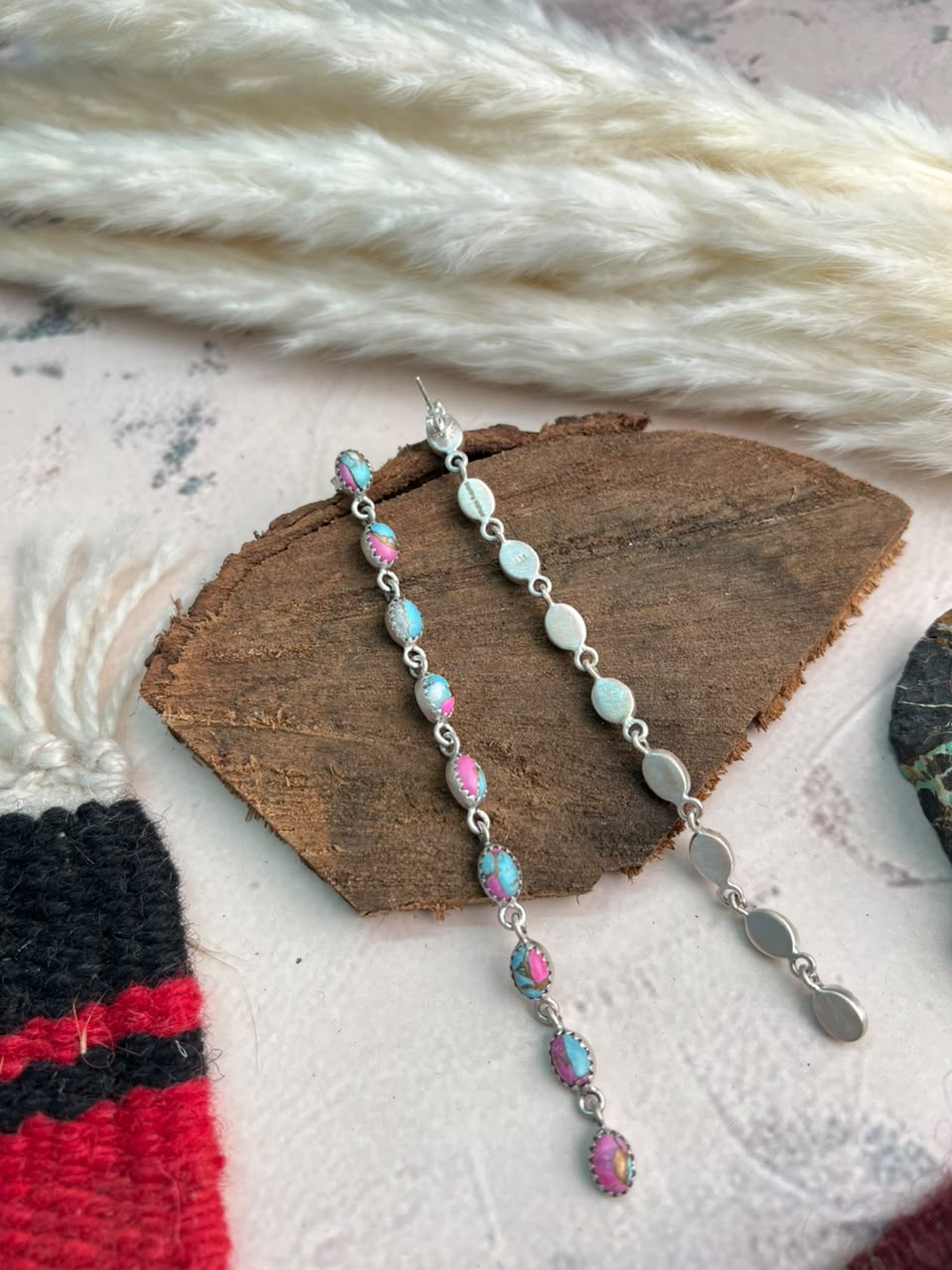 Handmade Sterling Silver Cotton Candy Post Dangle Earrings Signed Nizhoni