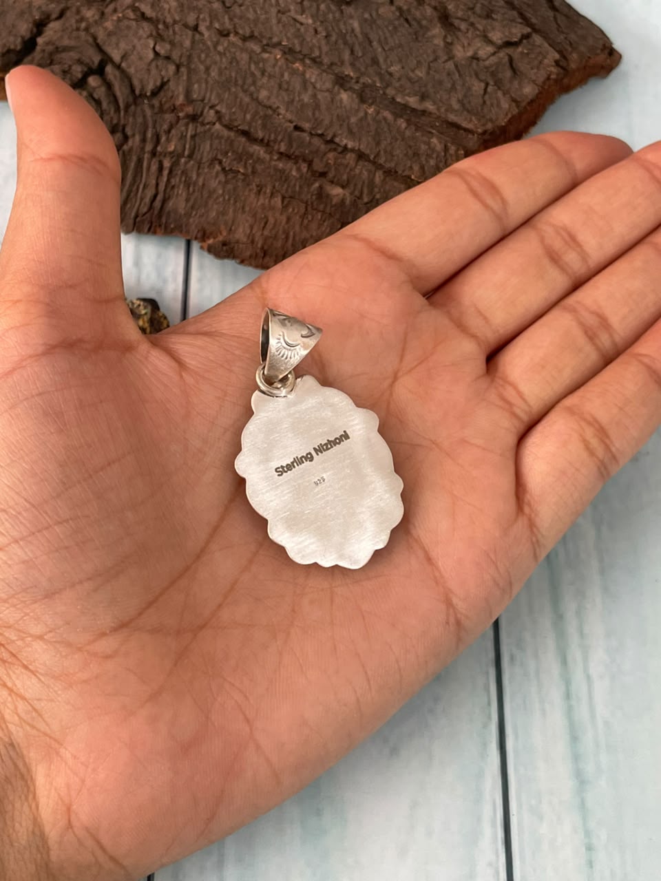 Handmade Sterling Silver Egyptian Turquoise Collection: Pendant Signed Nizhoni