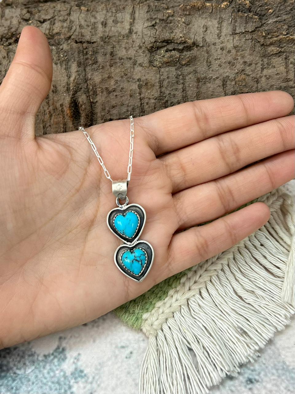 Handmade Sterling Silver Arizona Turquoise Heart Necklace "Signed Nizhoni"