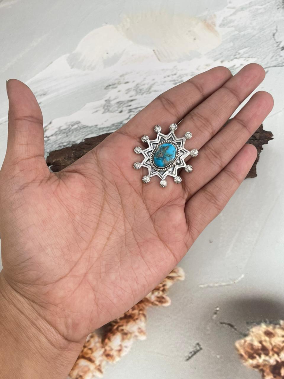 Handmade Sterling Silver Persian Turquoise Adjustable Ring "Signed Nizhoni"