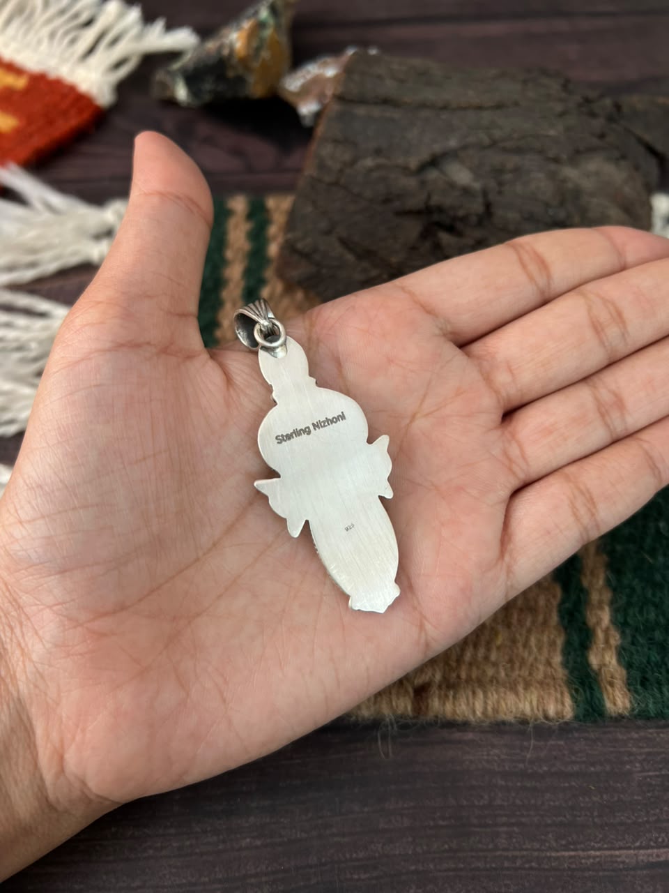 Handmade Sterling Silver Blackjack Turquoise Collection: Pendant Signed Nizhoni