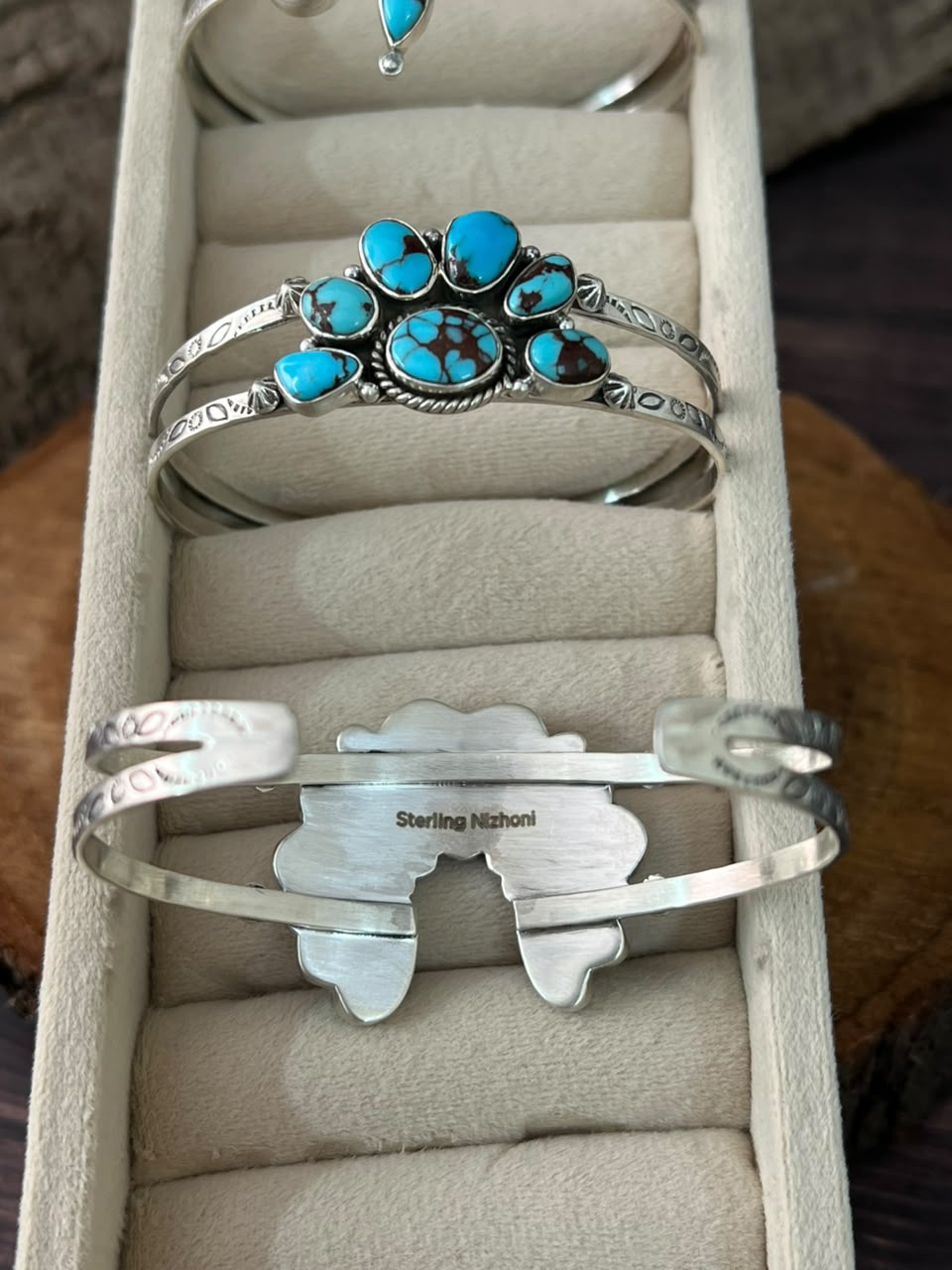 Handmade Sterling Silver Egyptian Turquoise Collection: Cuff Bracelet Signed Nizhoni