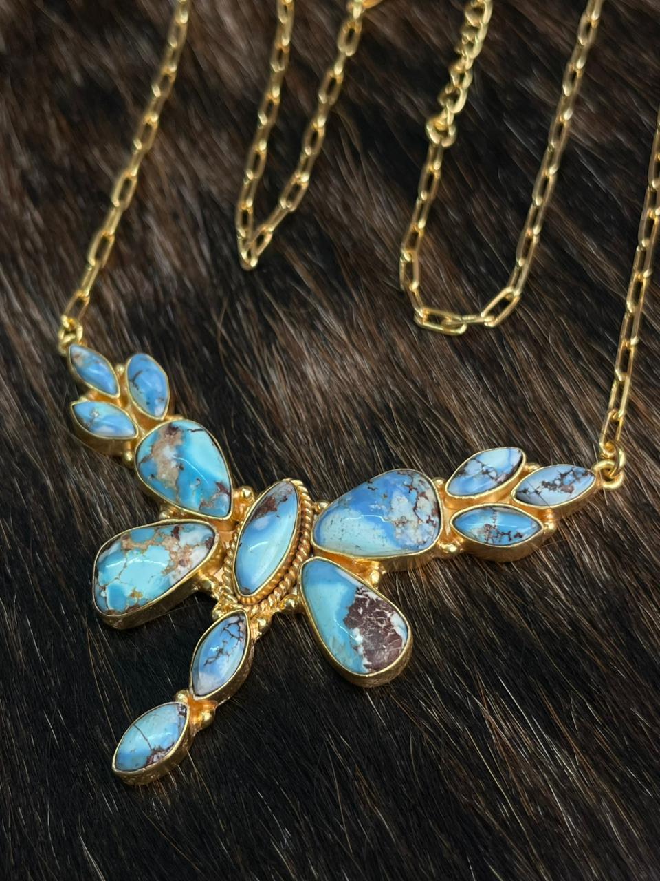 “The Golden Collection” Handmade Natural Golden Hills Turquoise Dragonfly Necklace