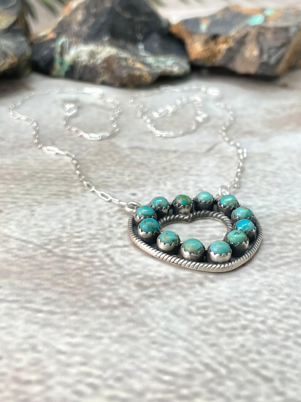 Handmade Sterling Silver Kingman Turquoise  Necklace "Signed Nizhoni"