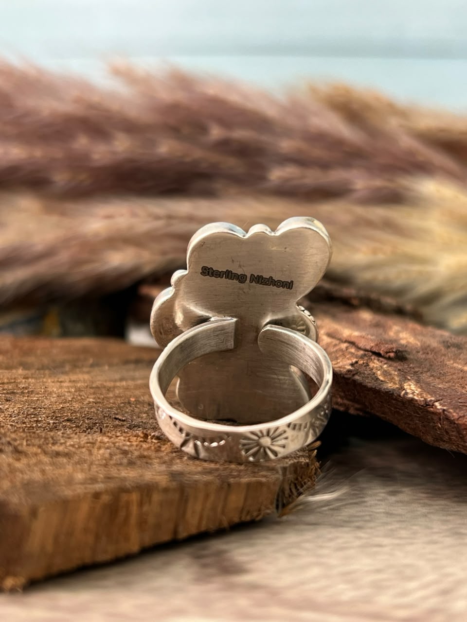 Handmade Sterling Silver Egyptian Turquoise Adjustable Ring Signed Nizhoni