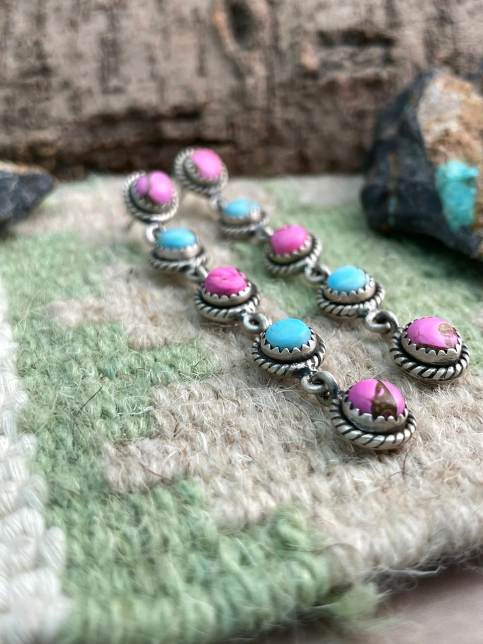 Handmade Sterling Silver Cotton Candy Post Dangle Earrings "Signed Nizhoni"