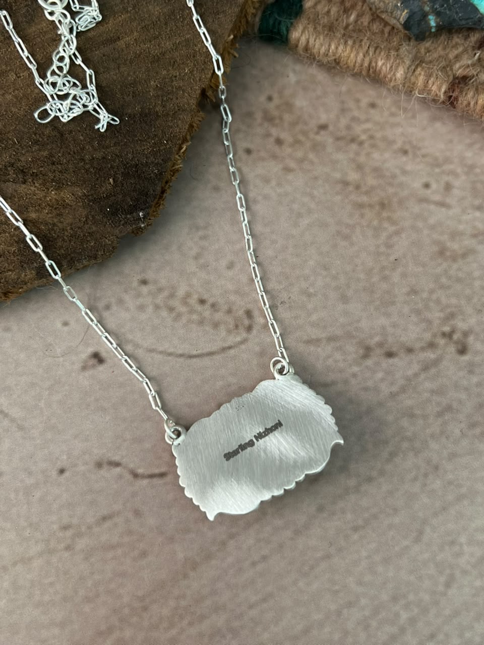 Handmade Sterling Silver Kingman Turquoise Necklace Signed Nizhoni
