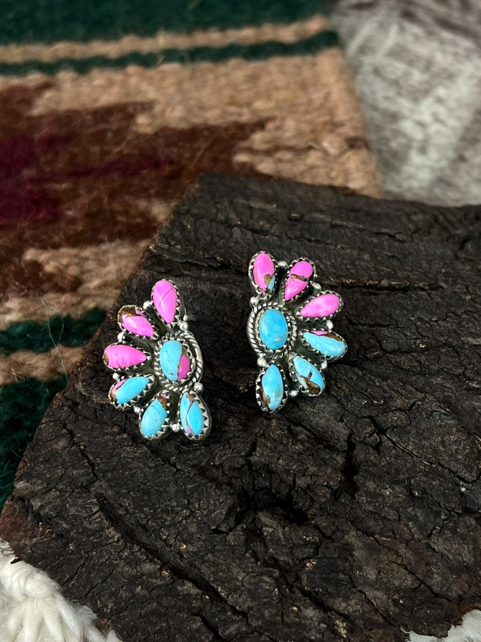 Handmade Sterling Silver Cotton Candy Post Studs Earrings Signed Nizhoni