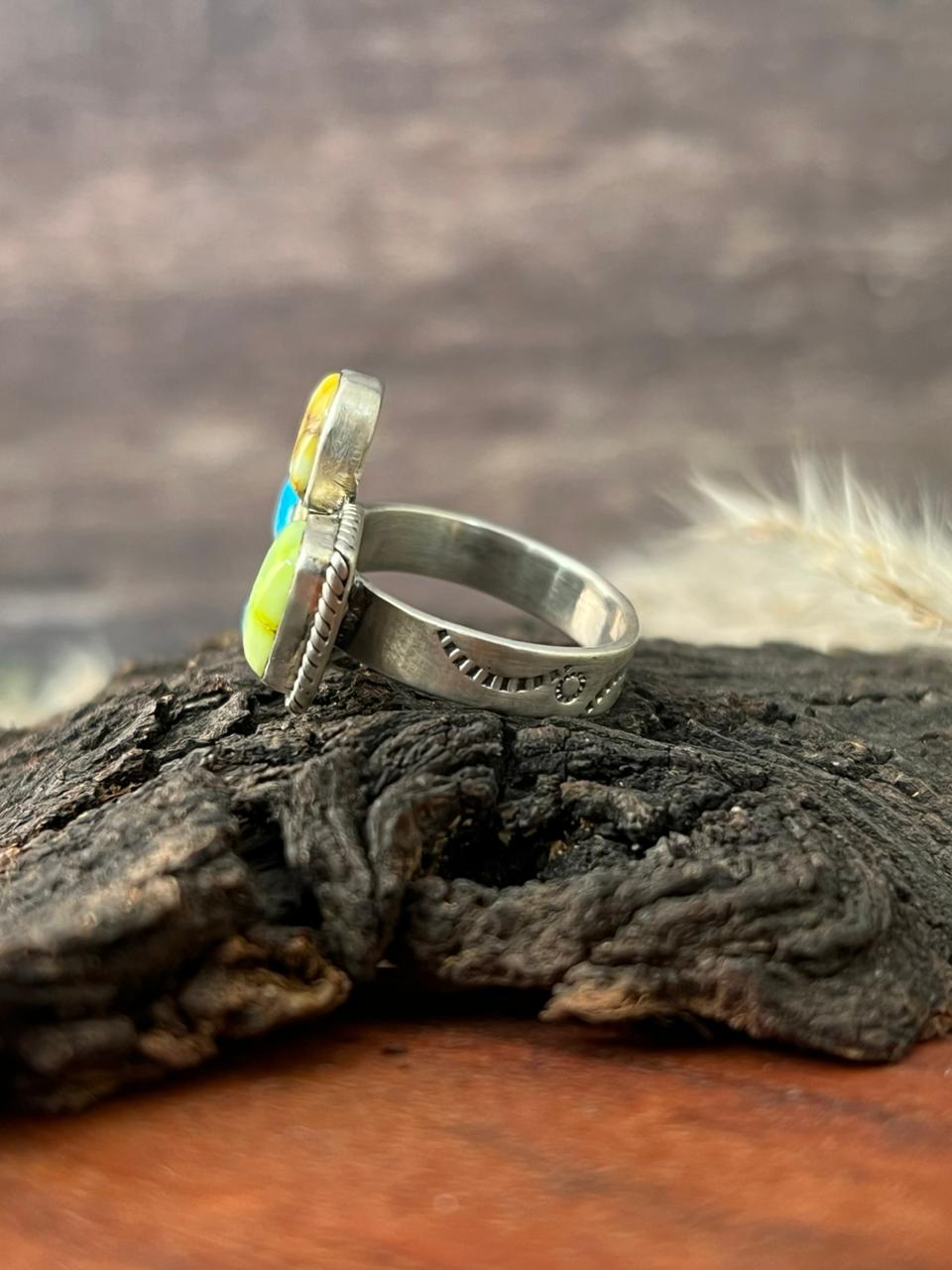 Handmade Sterling Silver White Water with Palomino Turquoise Collection: Adjustable Ring "Signed Nizhoni"