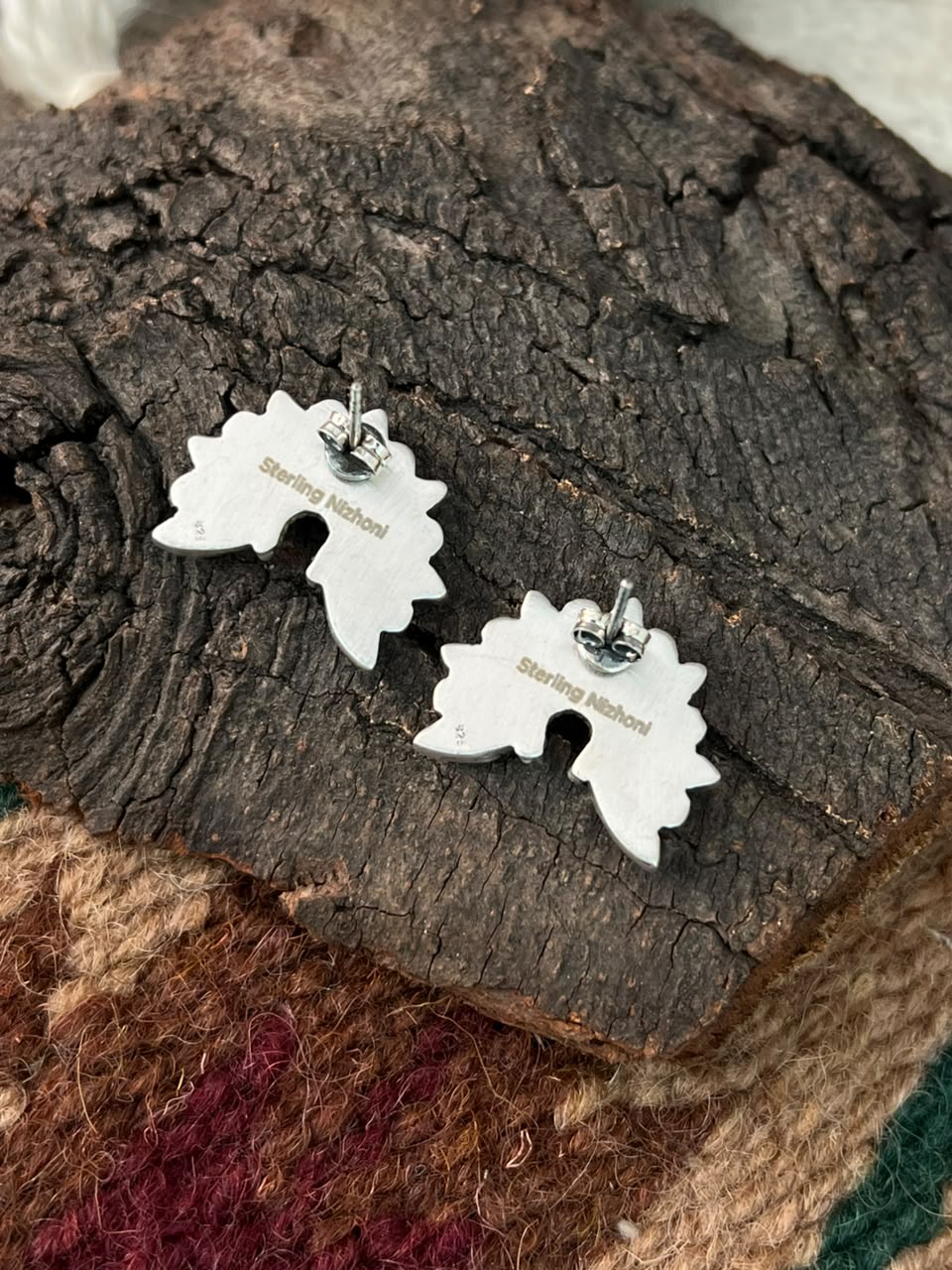 Handmade Sterling Silver Kingman Turquoise Naja Post Studs Earrings Signed Nizhoni