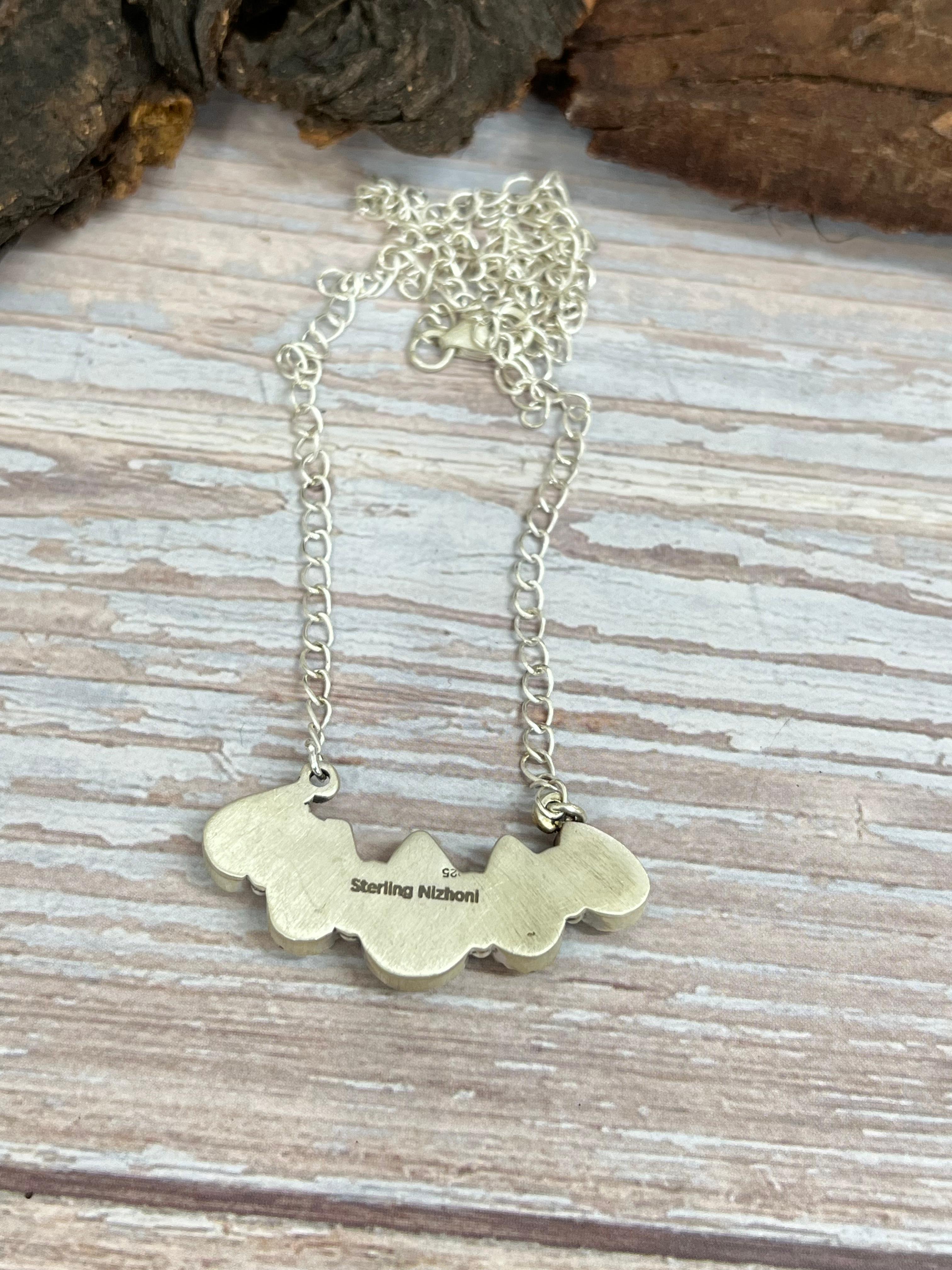 Handmade Sterling Silver Palomino Turquoise Necklace with Signed Nizhoni