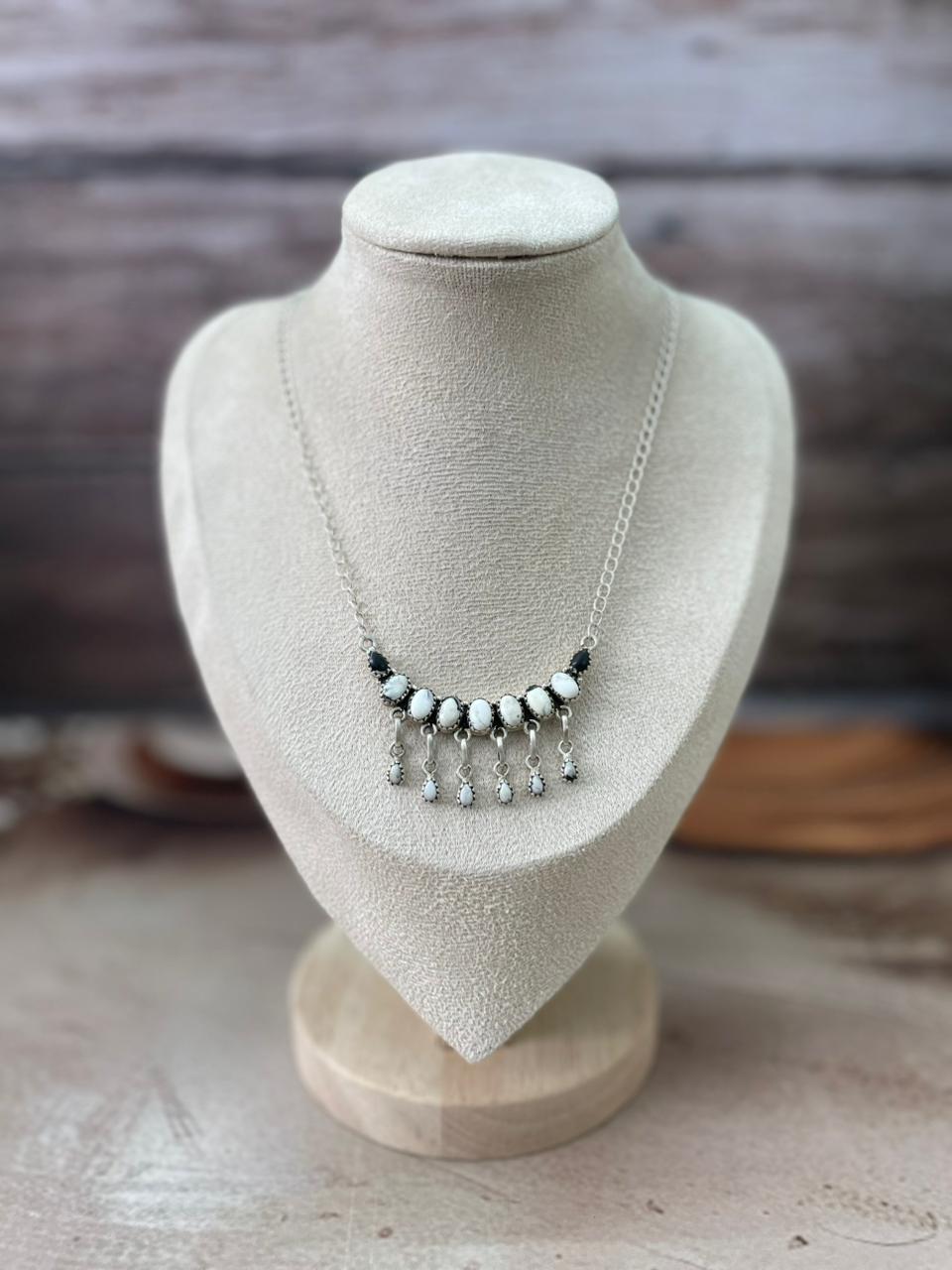 Handmade Sterling Silver White Buffalo Necklace "Signed Nizhoni"