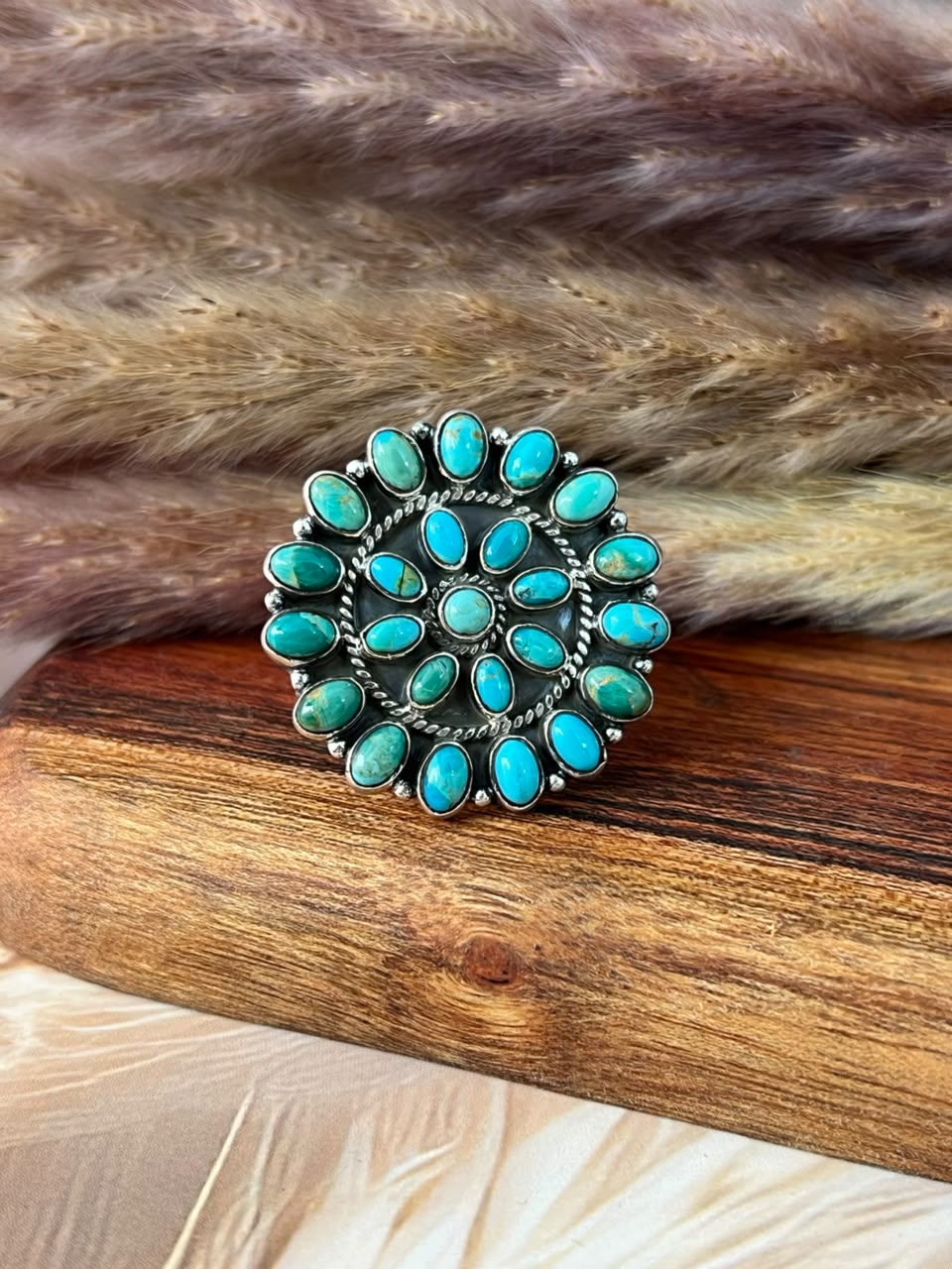 Handmade Sterling Silver Kingman Turquoise Adjustable Ring Signed Nizhoni (7)