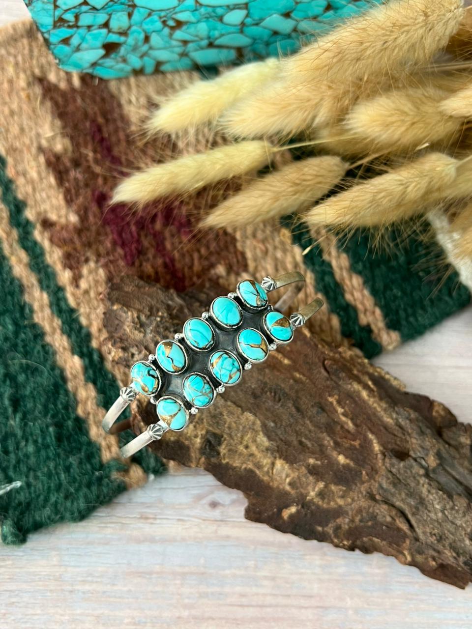 Handmade Sterling Silver Mint Dahlia Collection: Cuff Bracelet "Signed Nizhoni"