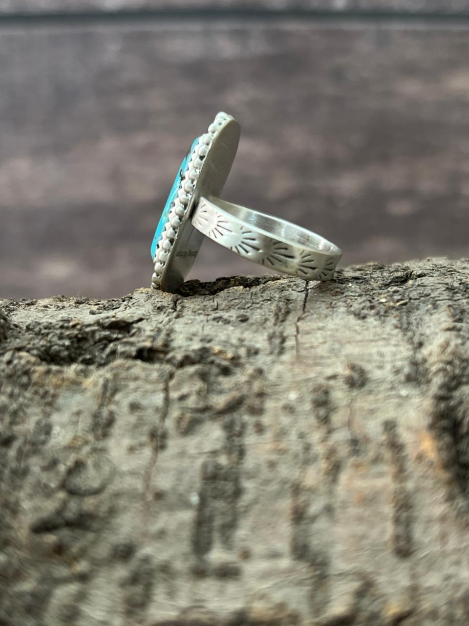 Handmade Sterling Silver Arizona Blue Turquoise Adjustable Ring "Signed Nizhoni"