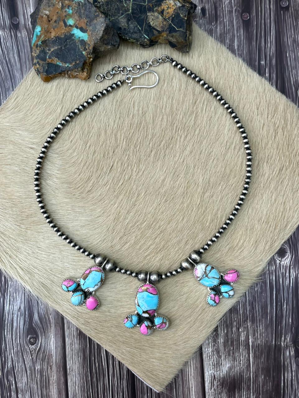 Handmade Sterling Silver Cotton Candy Beaded Necklace "Signed Nizhoni"
