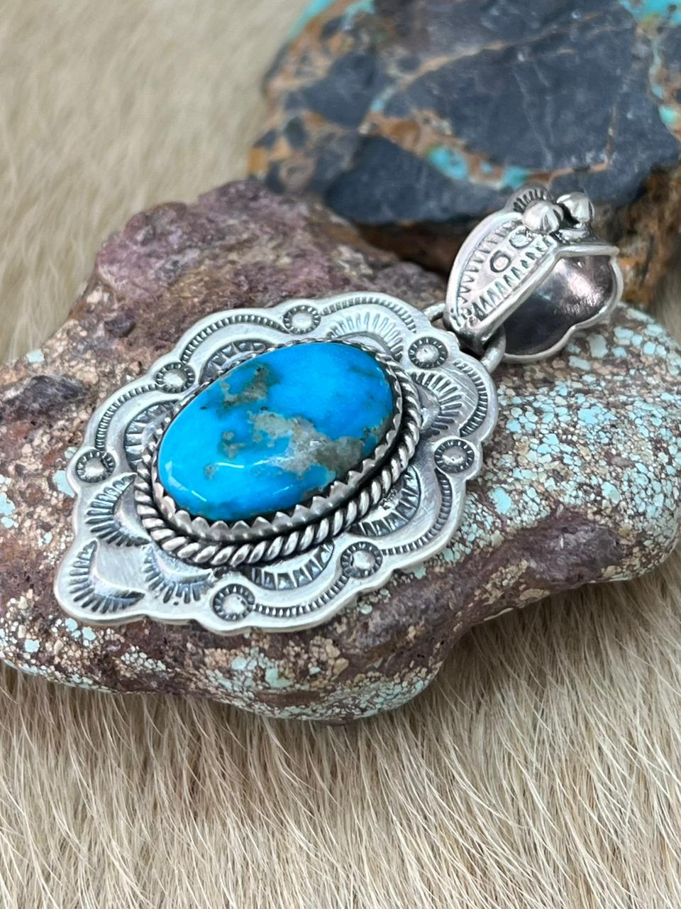 Handmade Sterling Silver Arizona Blue Turquoise Pendant "Signed Nizhoni"