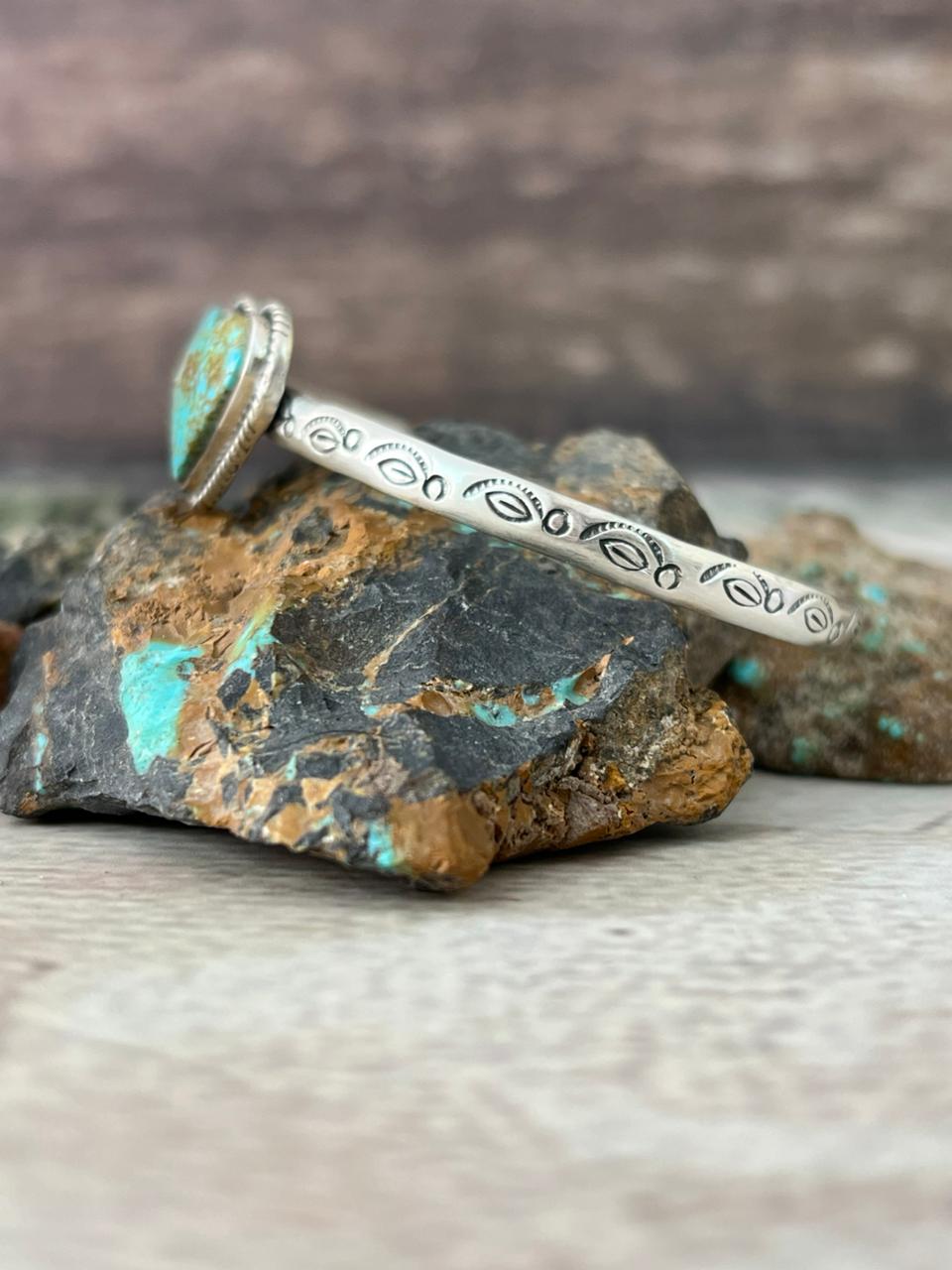 Handmade Sterling Silver Number 8 Turquoise Cuff Bracelet "Signed Nizhoni"