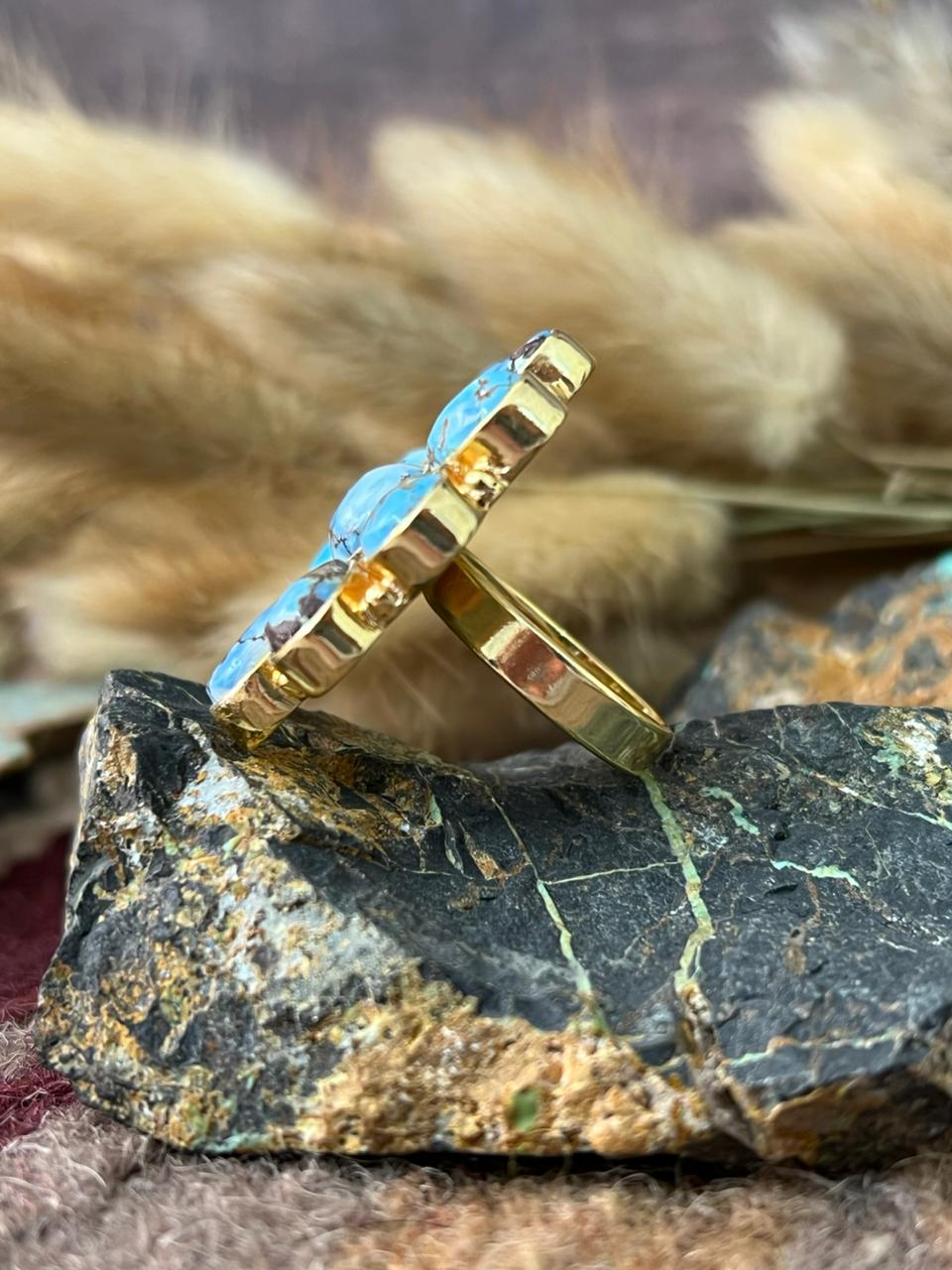 “The Golden Collection” Natural Golden Hills Turquoise Adjustable Ring